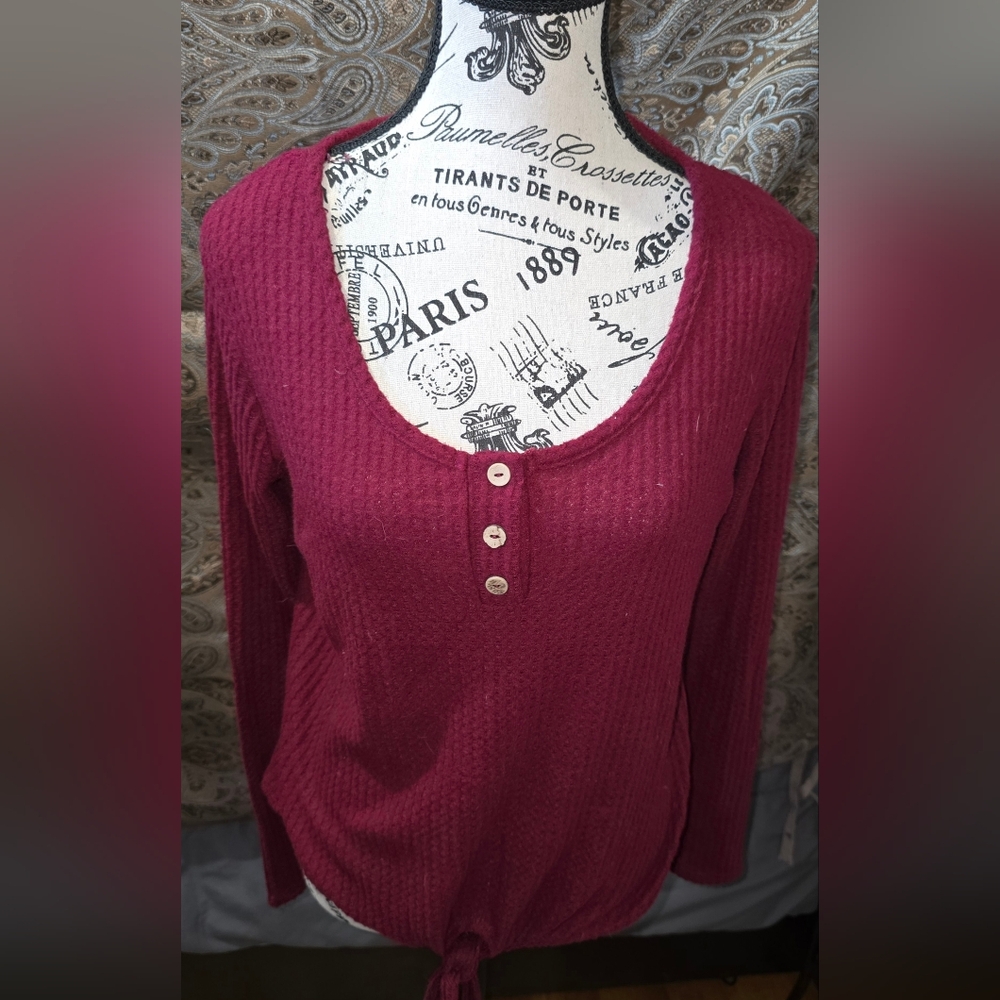 Merlot scoop neck button down sweater